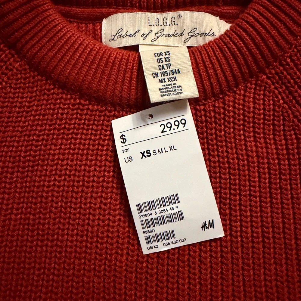 H&M L.O.G.G. Womens Shaker Stitch Raglan Sweater Rust‎ Red XS 0567430002